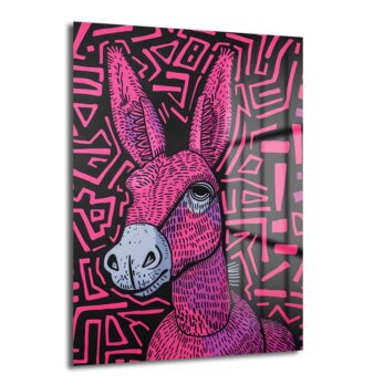 Neon Eşek: Pop Art Tarzı Canlı Pembe Cam Tablo - Glazella