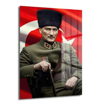 Atatürk ve Şanlı Türk Bayrağı: Milli Ruh Cam Tablo - Glazella