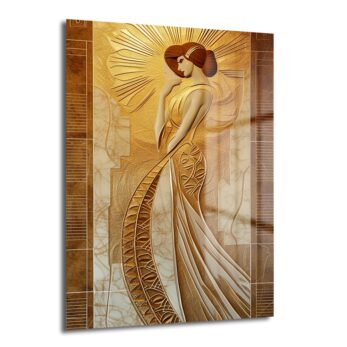 Altın Işıltılı Zarafet: Modern Art Deco Kadın Cam Tablo - Glazella