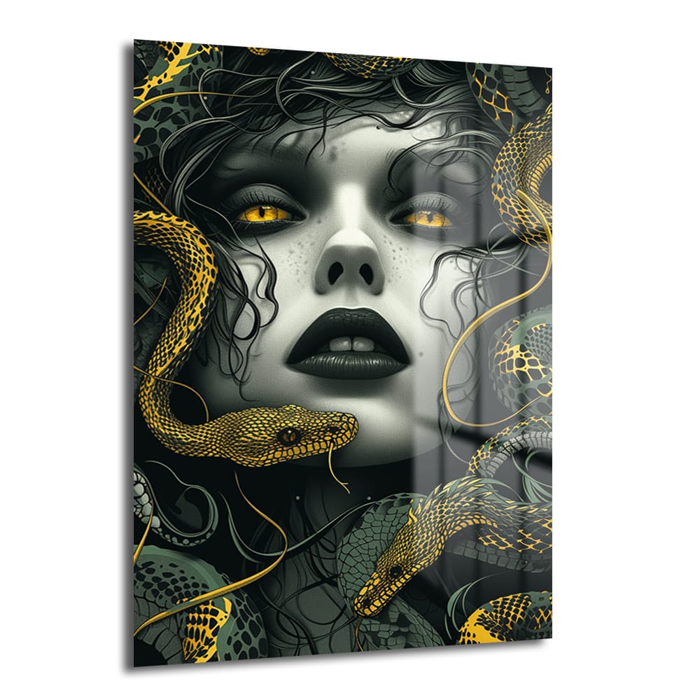 Medusa'nın Büyüleyici Bakışı: Modern Mitolojik Cam Tablo | Duvar Dekorasyonu - Glazella Medusa'nın Büyüleyici Bakışı: Modern Mitolojik Cam Tablo | Duvar Dekorasyonu - Glazella