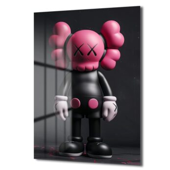 Pink Skull KAWS Stili Cam Tablo: Modern Sanatın Cesur Dokunuşu - Glazella