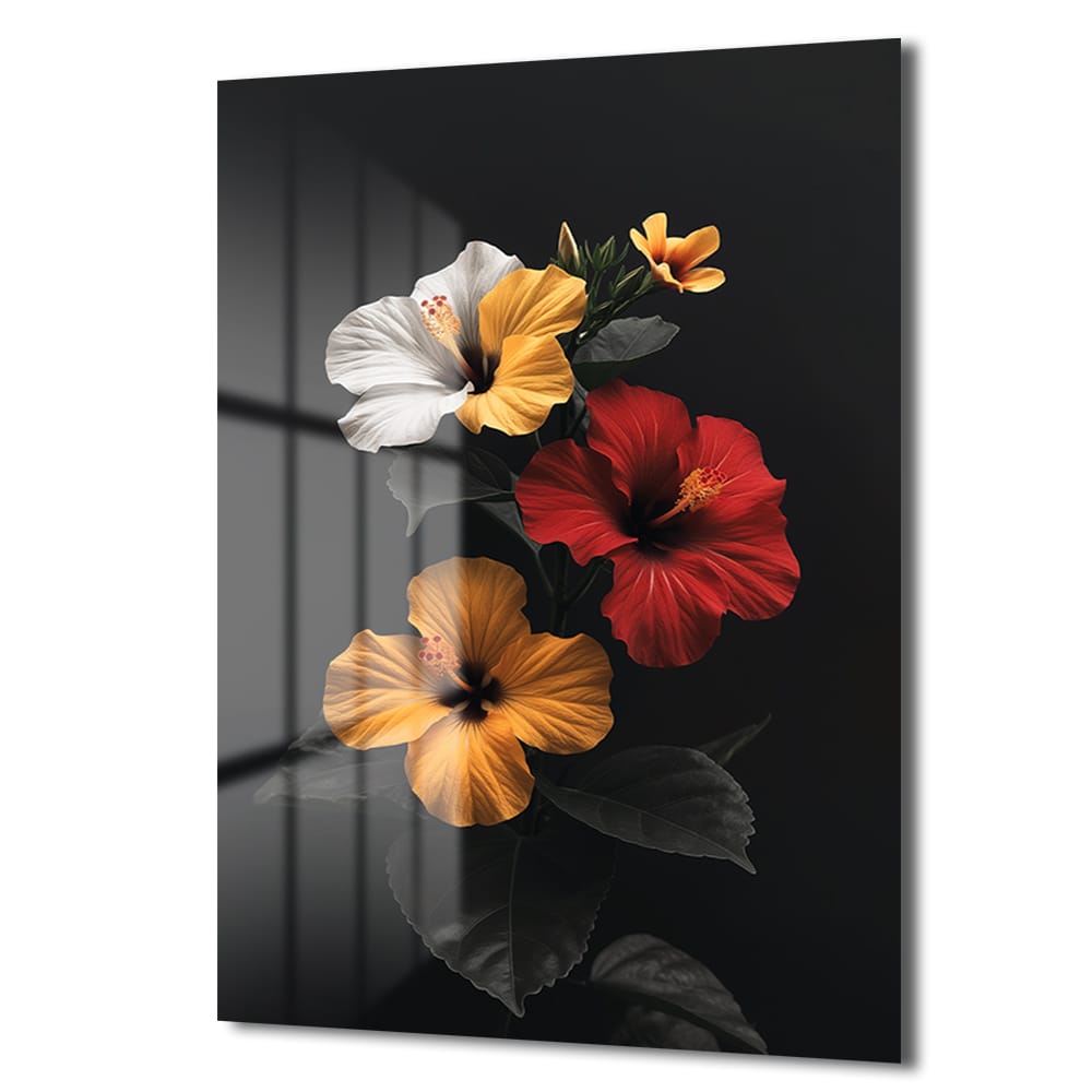 Canlı Hibiskus Rüyası: Modern Çiçekli Temperli Cam Tablo Duvar Dekoru Canlı Hibiskus Rüyası: Modern Çiçekli Temperli Cam Tablo - Görsel 4
