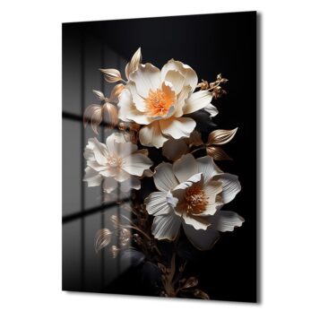 Zarif İnci Çiçekler: Altın Dokunuşlarla Modern Lüks Cam Tablo - Glazella Zarif İnci Çiçekler: Altın Dokunuşlarla Modern Lüks Cam Tablo - Glazella