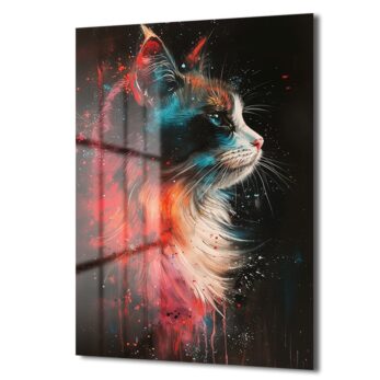 Vibrant Kedi: Modern Sanat Temperli Cam Tablo - Glazella Vibrant Kedi: Modern Sanat Temperli Cam Tablo - Glazella
