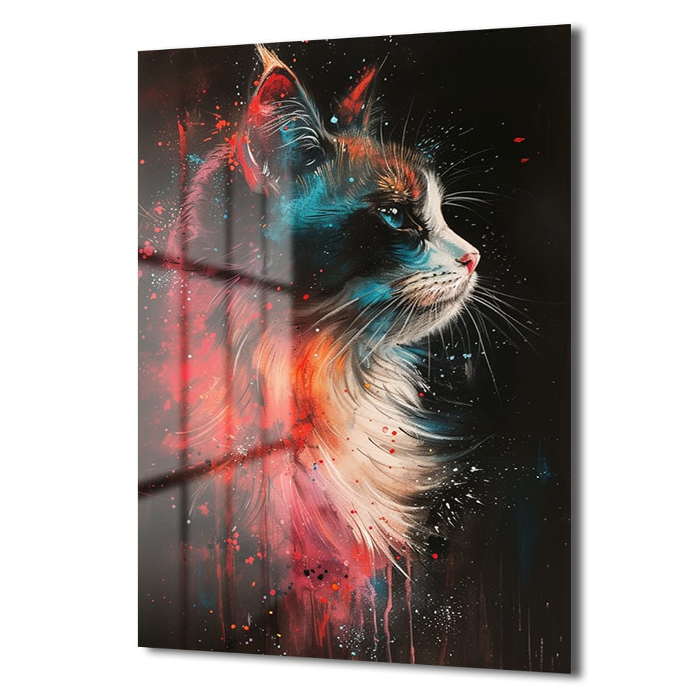 Vibrant Kedi: Modern Sanat Temperli Cam Tablo - Glazella Vibrant Kedi: Modern Sanat Temperli Cam Tablo - Glazella