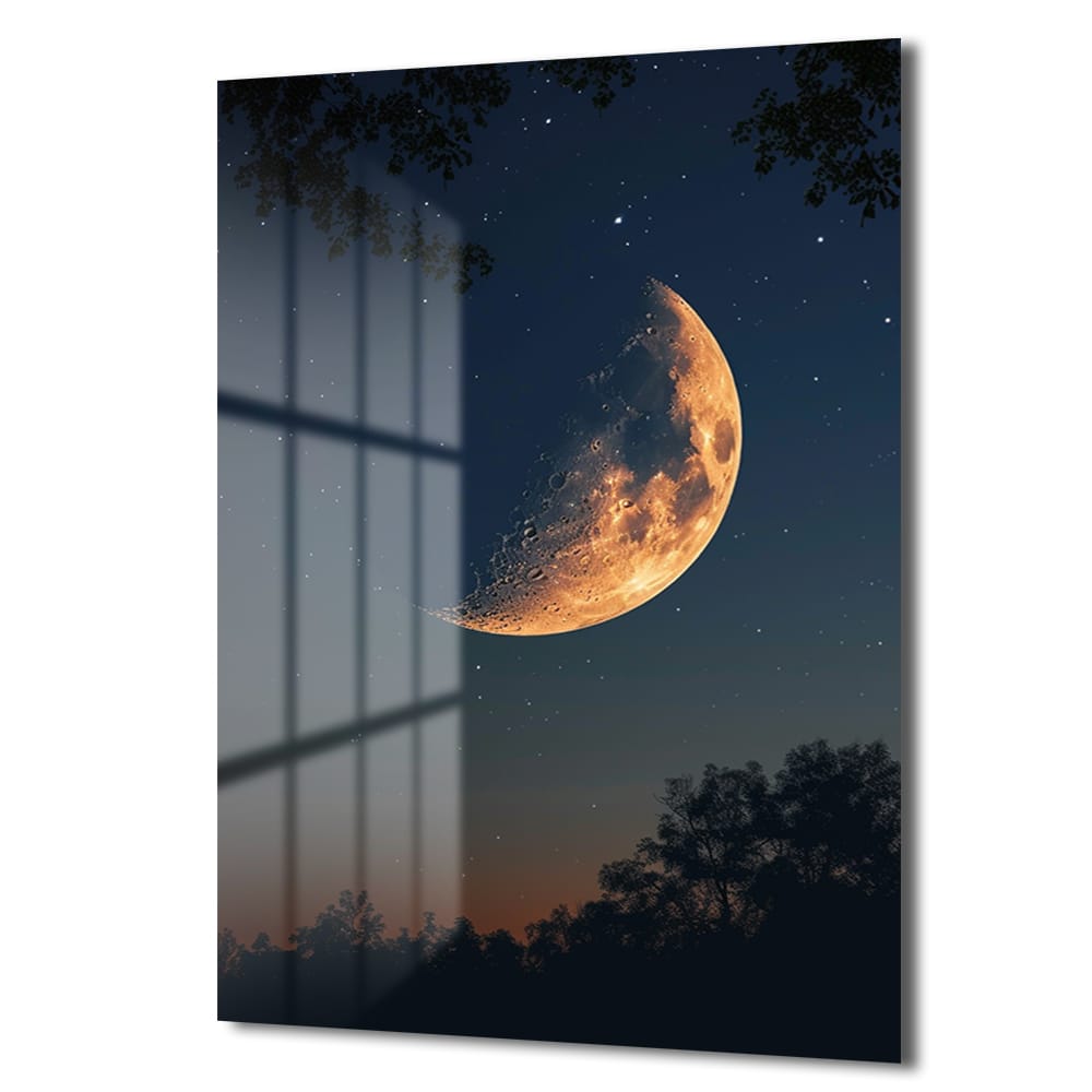 Ay Işığı Büyüsü: Modern Gece Manzaralı Temperli Cam Tablo Duvar Dekoru Ay Işığı Büyüsü: Modern Gece Manzaralı Temperli Cam Tablo - Görsel 4
