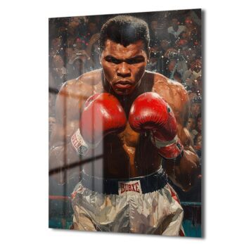 Efsanevi Ruh: Muhammed Ali Boksör Portre Dekoratif Cam Tablo - Glazella Efsanevi Ruh: Muhammed Ali Boksör Portre Dekoratif Cam Tablo - Glazella