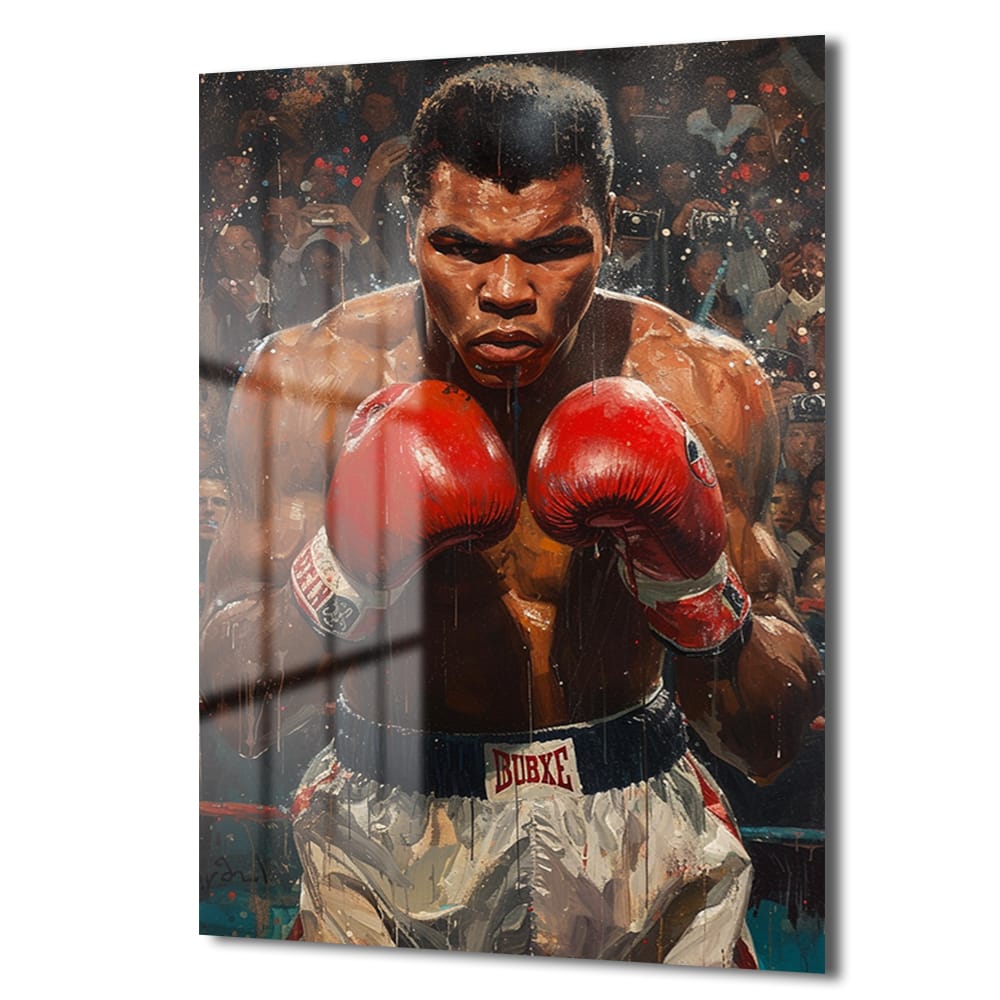 Efsanevi Ruh: Muhammed Ali Boksör Portre Dekoratif Cam Tablo - Glazella Efsanevi Ruh: Muhammed Ali Boksör Portre Dekoratif Cam Tablo - Glazella