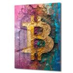 Dinamik Bitcoin: Canlı Renklerle Modern Kripto Sanat Cam Tablo Dekoratif Cam Tablo