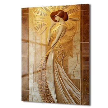 Altın Işıltılı Zarafet: Modern Art Deco Kadın Cam Tablo - Glazella Altın Işıltılı Zarafet: Modern Art Deco Kadın Cam Tablo - Glazella