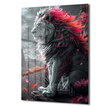 İhtişamlı Pembe Yeleli Aslan Cam Tablo: Gücün ve Zarafetin Modern Sanat Yorumu - Glazella