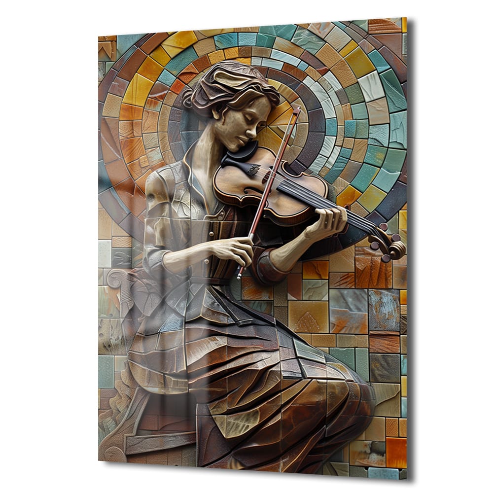 Ruhun Melodisi: Mozaik Sanat Keman Çalan Kadın Cam Tablo Duvar Dekoru Ruhun Melodisi: Mozaik Sanat Keman Çalan Kadın Cam Tablo - Görsel 4