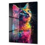 Neon Rüyası: Renkli Sıçramalarla Modern Kedi Cam Tablo Duvar Dekoru Neon Rüyası: Renkli Sıçramalarla Modern Kedi Cam Tablo Dekoratif Cam Tablo