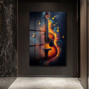Alternative view of Melodinin Dansı: Enerjik Gitar Temalı Soyut Cam Tablo