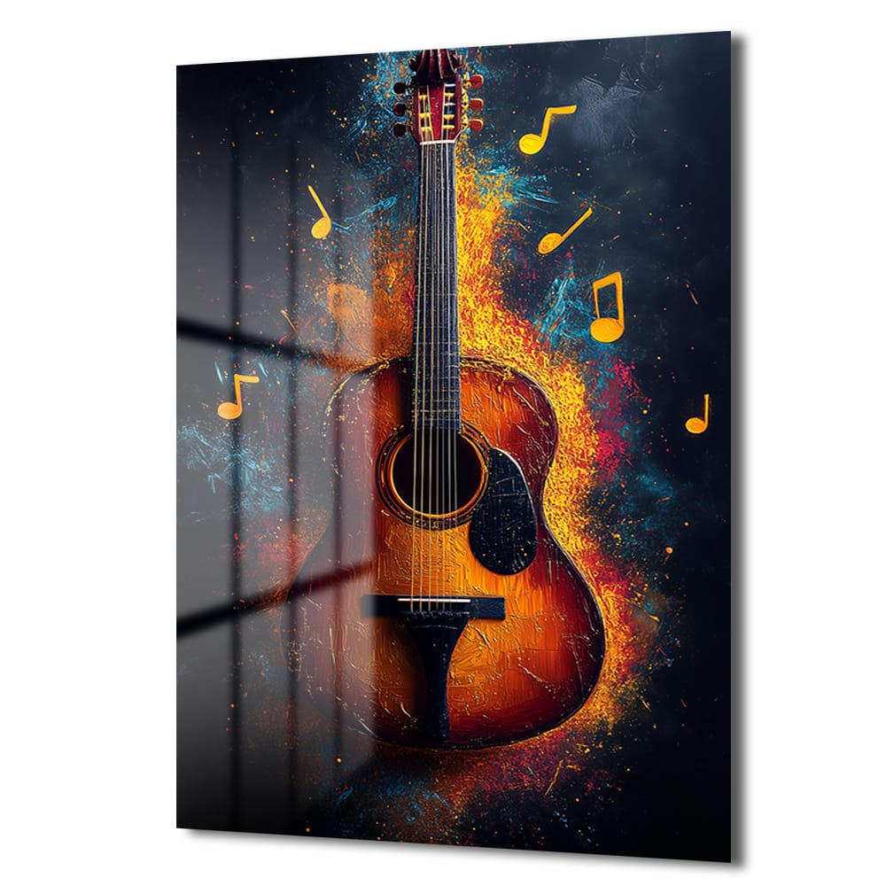 Melodinin Dansı: Enerjik Gitar Temalı Soyut Cam Tablo Duvar Dekoru Melodinin Dansı: Enerjik Gitar Temalı Soyut Cam Tablo - Görsel 4