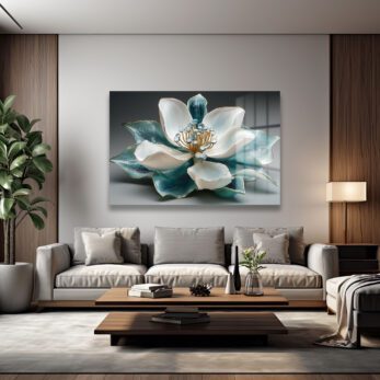Alternative view of Aqua Lotus Zarafeti: Altın Detaylı Modern Cam Tablo