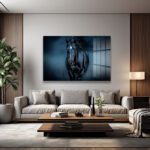 Asil Güç: Siyah At Koşusu Modern Cam Tablo Dekoratif Cam Tablo