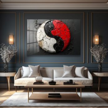 Alternative view of Kırık Dengenin Gücü: Kırmızı Siyah Yin Yang Soyut Cam Tablo