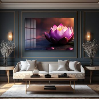 Zen Lotus: Mor ve Pembe Tonlarında Modern Dekoratif Cam Tablo - Glazella