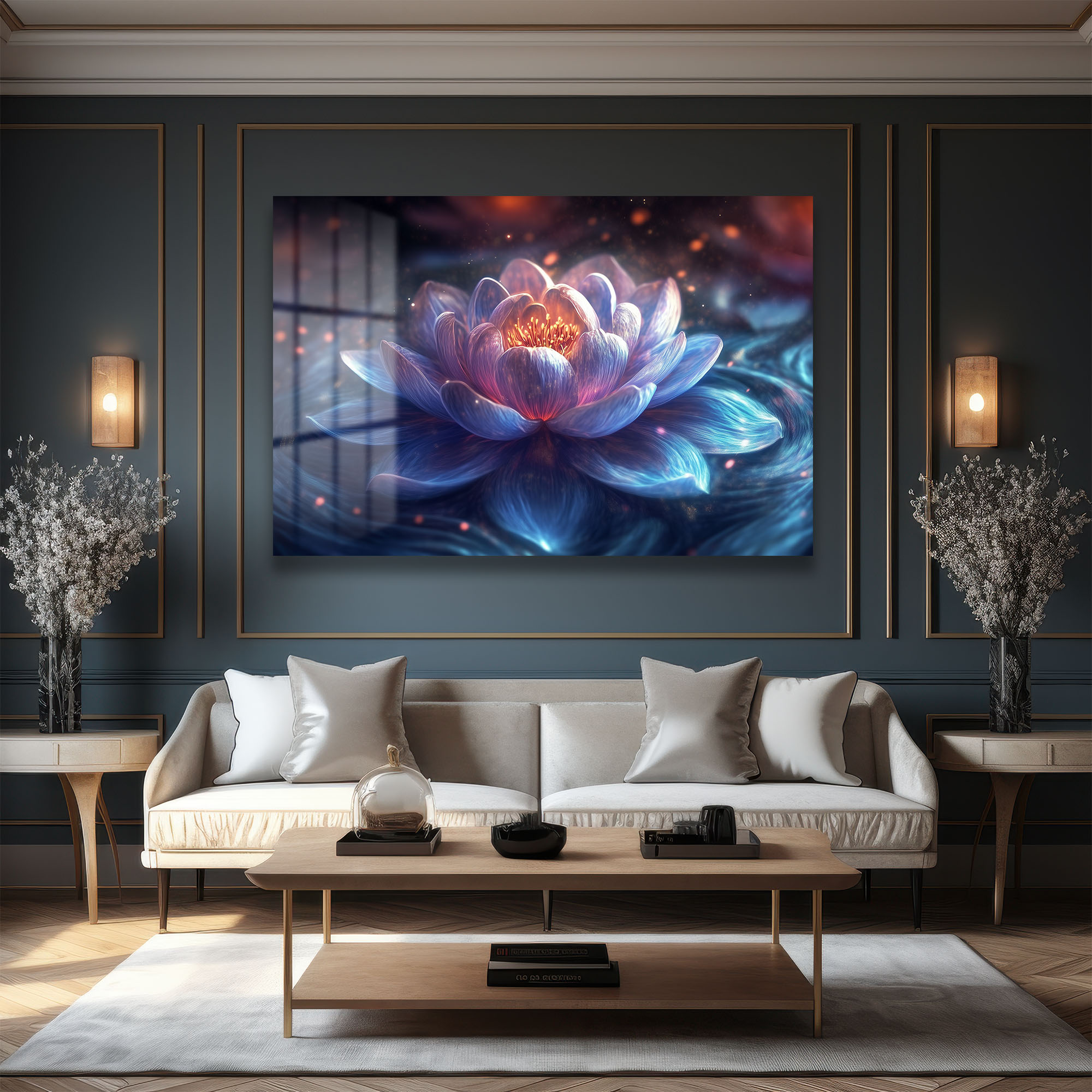 Mistik Lotus Işıltısı: Modern Dekoratif Temperli Cam Tablo Duvar Dekoru Mistik Lotus Işıltısı: Modern Dekoratif Temperli Cam Tablo - Görsel 2