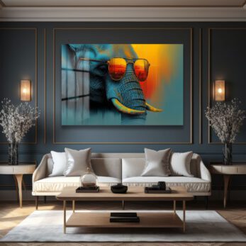 Havalı Fil: Güneş Gözlüklü Modern Sanat Cam Tablosu - Glazella
