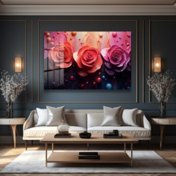 Büyüleyici Güller ve Parıltılar: Modern 3D Efektli Cam Tablo - Glazella