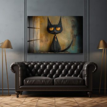 Gizemli Bakışlı Kara Kedi: Modern Sanat Temperli Cam Tablo - Glazella Gizemli Bakışlı Kara Kedi: Modern Sanat Temperli Cam Tablo - Glazella