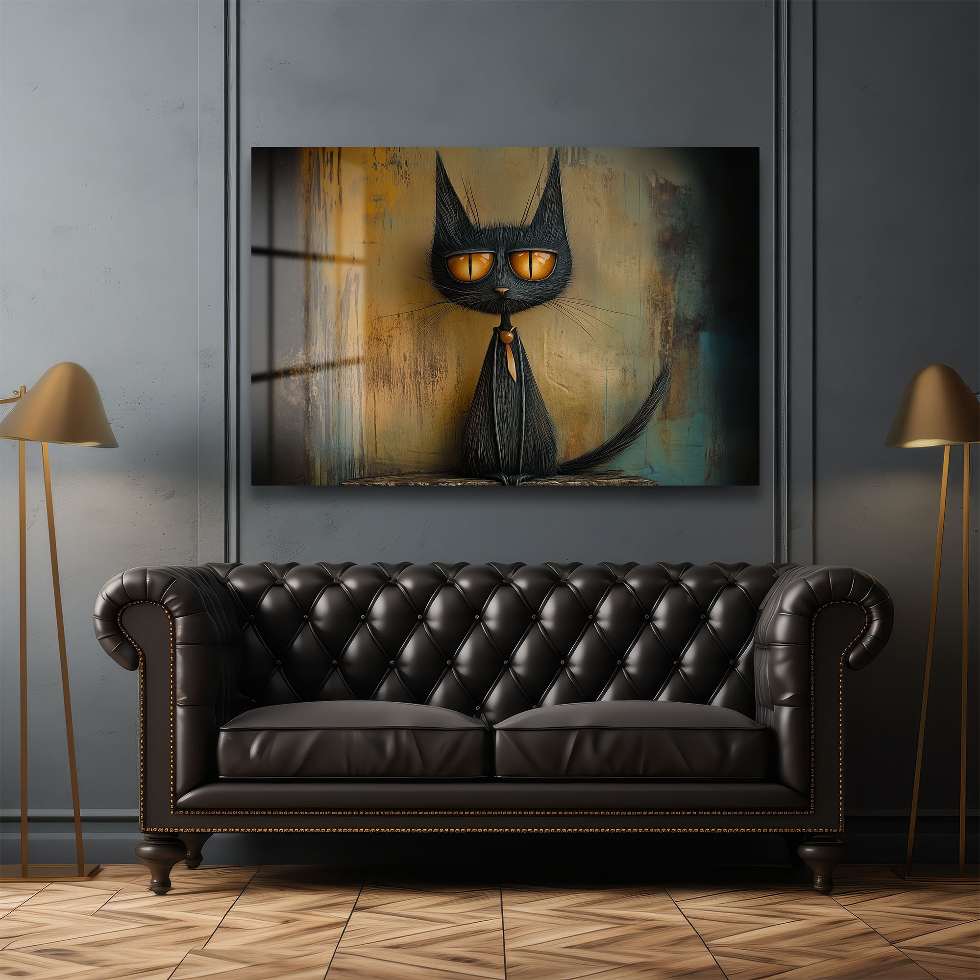 Gizemli Bakışlı Kara Kedi: Modern Sanat Temperli Cam Tablo - Glazella Gizemli Bakışlı Kara Kedi: Modern Sanat Temperli Cam Tablo - Glazella