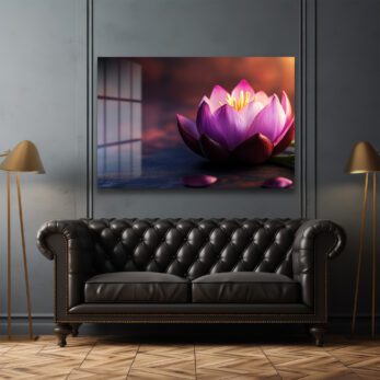 Zen Lotus: Mor ve Pembe Tonlarında Modern Dekoratif Cam Tablo - Glazella