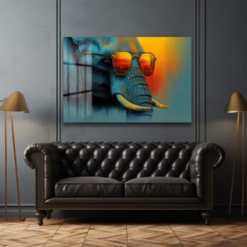 Havalı Fil: Güneş Gözlüklü Modern Sanat Cam Tablosu - Glazella Havalı Fil: Güneş Gözlüklü Modern Sanat Cam Tablosu - Glazella