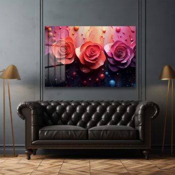 Büyüleyici Güller ve Parıltılar: Modern 3D Efektli Cam Tablo - Glazella Büyüleyici Güller ve Parıltılar: Modern 3D Efektli Cam Tablo - Glazella