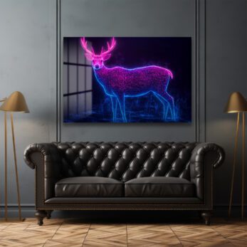 Neon Geyik Dansı: Dijital Parıltılı Cam Tablo - Glazella Neon Geyik Dansı: Dijital Parıltılı Cam Tablo - Glazella