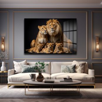 Alternative view of Aslan Ailesi: Güç ve Koruma Temalı Modern Cam Tablo