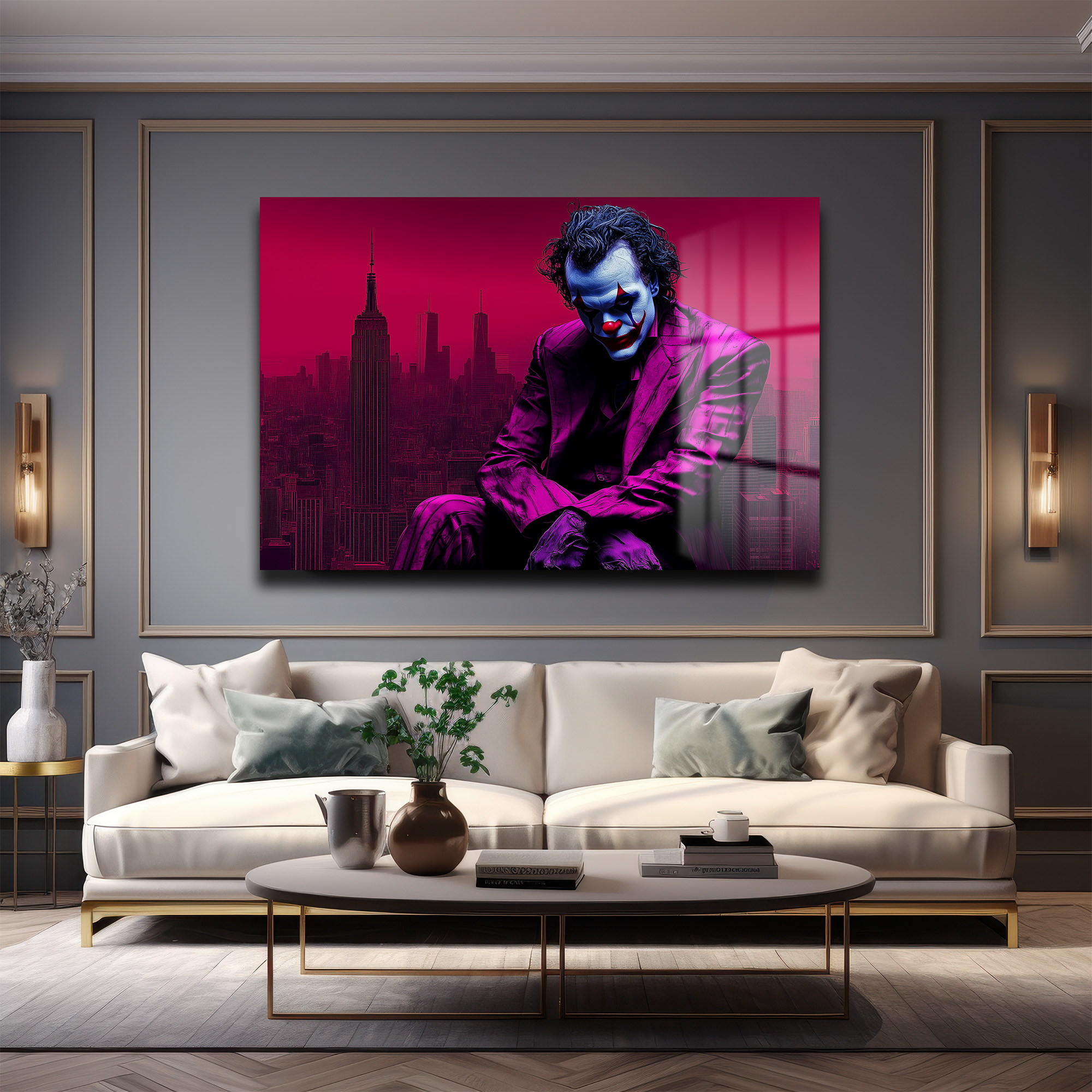 Joker Efsanesi: Gotham Şehri Temalı Sanatsal Cam Tablo - Glazella Joker Efsanesi: Gotham Şehri Temalı Sanatsal Cam Tablo - Glazella