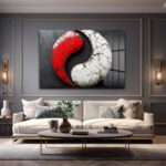 Kırmızı Beyaz Dinamik Denge: Modern Yin Yang Temperli Cam Tablo Duvar Dekoru Kırmızı Beyaz Dinamik Denge: Modern Yin Yang Temperli Cam Tablo Dekoratif Cam Tablo