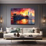 Büyüleyici Gün Batımı: Brooklyn Köprüsü New York Cam Tablo Duvar Dekoru Büyüleyici Gün Batımı: Brooklyn Köprüsü New York Cam Tablo Dekoratif Cam Tablo
