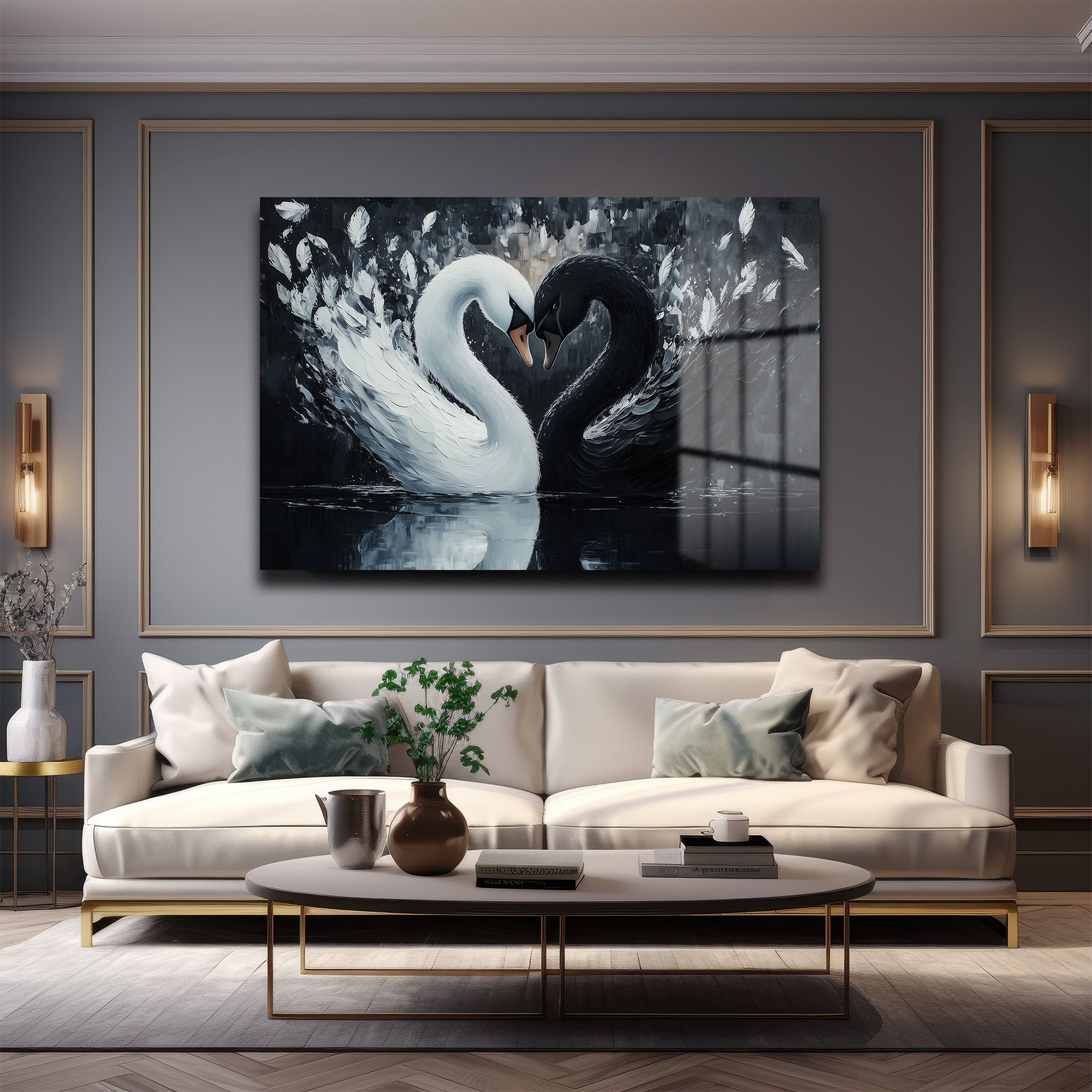 Aşkın Dansı: Siyah Beyaz Kuğular Modern Temperli Cam Tablo Duvar Dekoru Aşkın Dansı: Siyah Beyaz Kuğular Modern Temperli Cam Tablo - Görsel 2