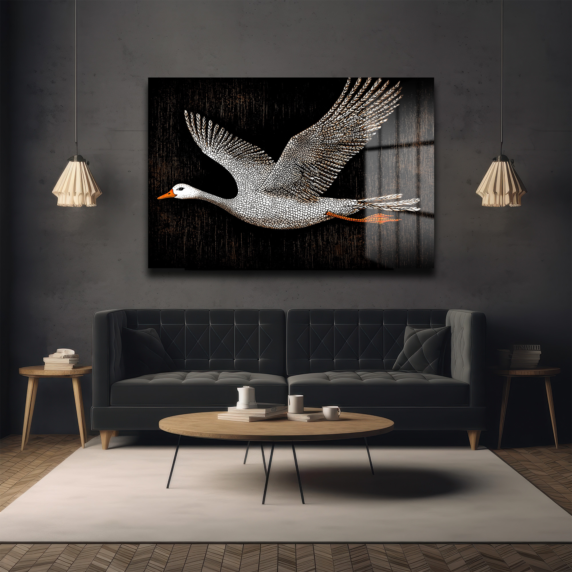 Uçan Kazın Özgür Ruhu: Modern Sanat Cam Tablo Duvar Dekoru Uçan Kazın Özgür Ruhu: Modern Sanat Cam Tablo - Görsel 3