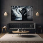 Aşkın Dansı: Siyah Beyaz Kuğular Modern Temperli Cam Tablo Duvar Dekoru Aşkın Dansı: Siyah Beyaz Kuğular Modern Temperli Cam Tablo Dekoratif Cam Tablo