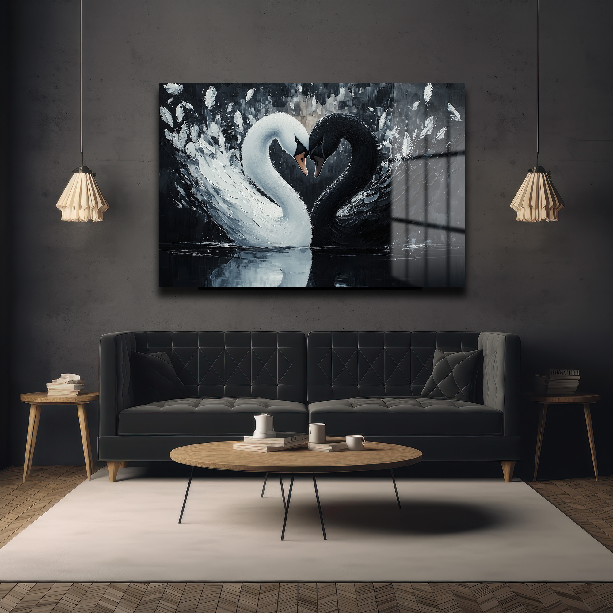 Aşkın Dansı: Siyah Beyaz Kuğular Modern Temperli Cam Tablo Duvar Dekoru Aşkın Dansı: Siyah Beyaz Kuğular Modern Temperli Cam Tablo - Görsel 3