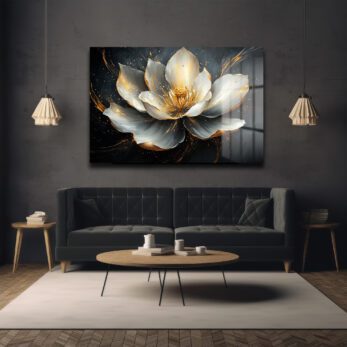 Altın Dokunuşlu Lotus Zarafeti: Modern Lüks Çiçek Cam Tablo - Glazella Altın Dokunuşlu Lotus Zarafeti: Modern Lüks Çiçek Cam Tablo - Glazella