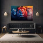 Vahşi Ruhların Dansı: Aslan ve Kaplanlar Temalı Modern Cam Tablo Duvar Dekoru Vahşi Ruhların Dansı: Aslan ve Kaplanlar Temalı Modern Cam Tablo Dekoratif Cam Tablo