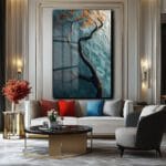 Gizemli Teal Ağaç: Modern Sanat Cam Tablo Duvar Dekoru Gizemli Teal Ağaç: Modern Sanat Cam Tablo Dekoratif Cam Tablo