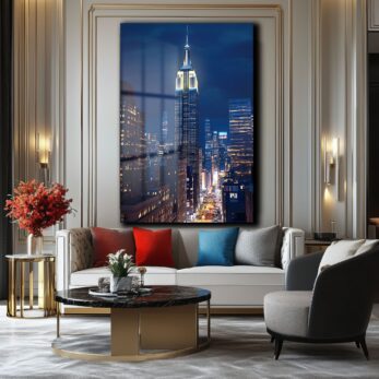 Empire State Gecesi: New York Şehir Manzaralı Cam Tablo - Glazella Empire State Gecesi: New York Şehir Manzaralı Cam Tablo - Glazella