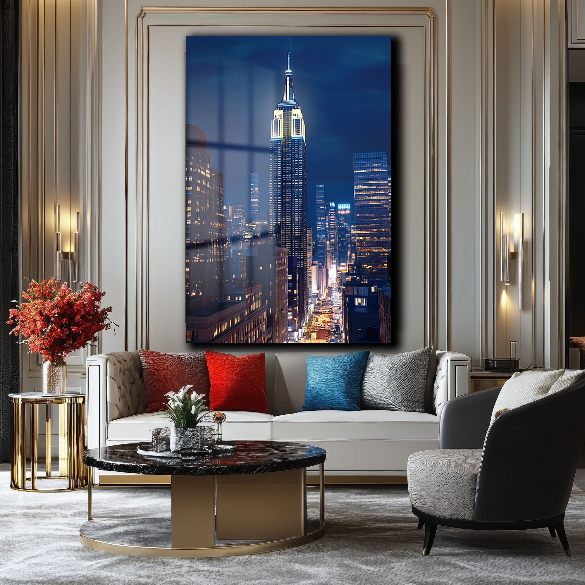Empire State Gecesi: New York Şehir Manzaralı Cam Tablo Duvar Dekoru Empire State Gecesi: New York Şehir Manzaralı Cam Tablo - Görsel 3