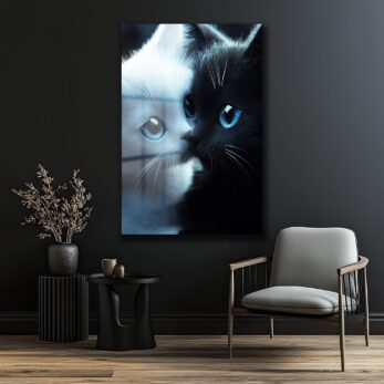 Mavi Gözlerin Gizemi: Beyaz Kedi ve Yansıması Modern Cam Tablo - Glazella Mavi Gözlerin Gizemi: Beyaz Kedi ve Yansıması Modern Cam Tablo - Glazella