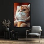 Sabah Kahvesi Kedi: Sevimli Dostun Keyif Anı Cam Tablo Dekoratif Cam Tablo