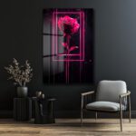 Dramatik Pembe Gül: Neon Çerçeveli Modern Sanat Cam Tablo Duvar Dekoru Dramatik Pembe Gül: Neon Çerçeveli Modern Sanat Cam Tablo Dekoratif Cam Tablo