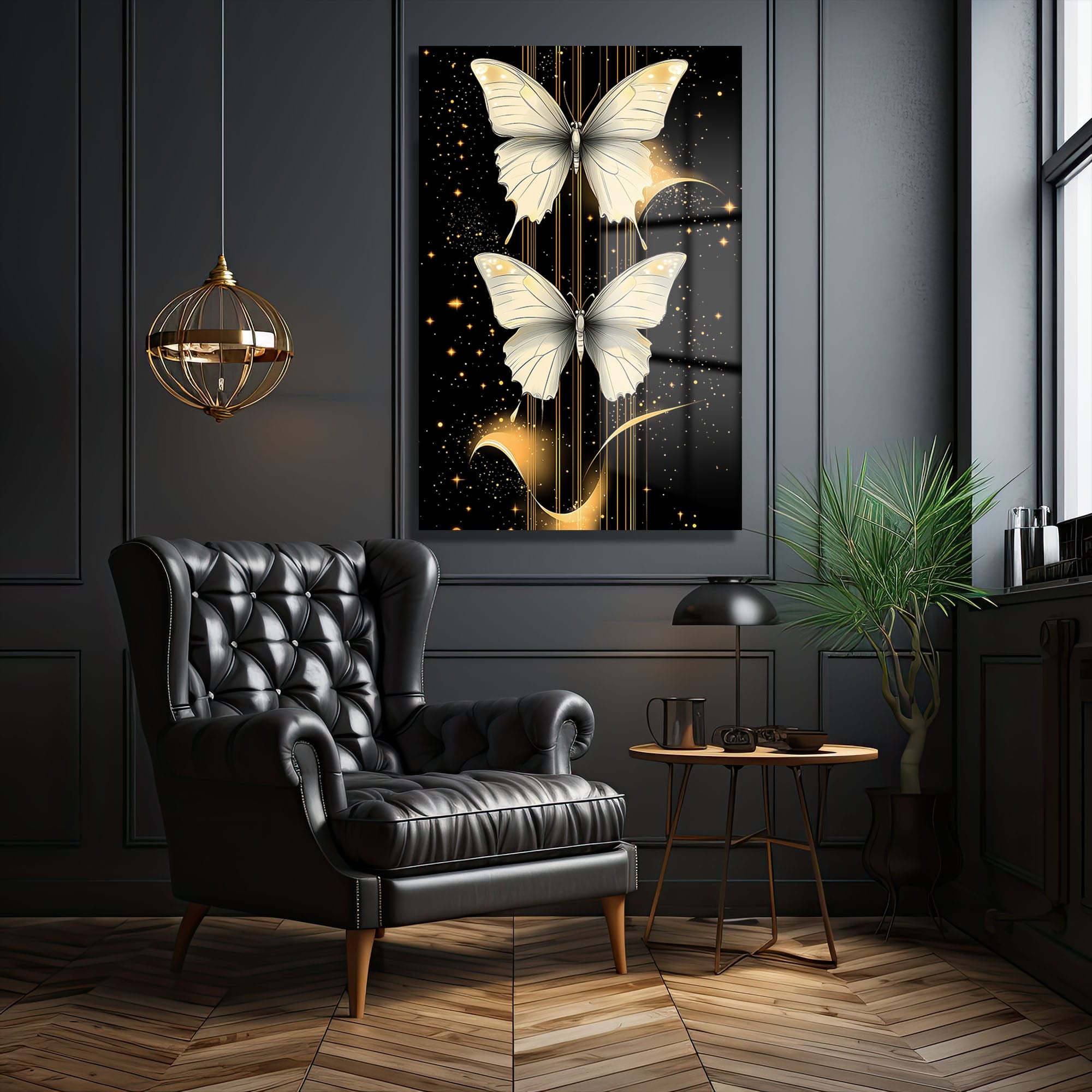 Sonsuzluk Kelebekleri: Altın Işıltılı Siyah Modern Cam Tablo - Glazella Sonsuzluk Kelebekleri: Altın Işıltılı Siyah Modern Cam Tablo - Glazella