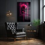 Dramatik Pembe Gül: Neon Çerçeveli Modern Sanat Cam Tablo Duvar Dekoru Dramatik Pembe Gül: Neon Çerçeveli Modern Sanat Cam Tablo Dekoratif Cam Tablo